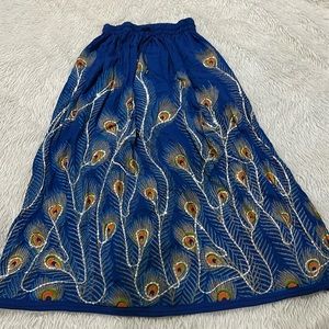 Blue boho embroidered sparkling long maxi skirt size s/m
